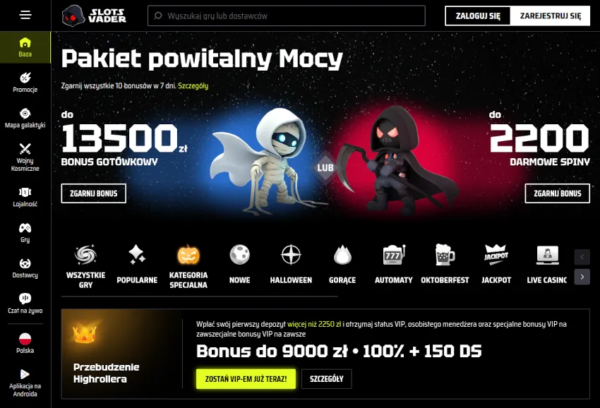SlotsVader kasyno bez rejestracji